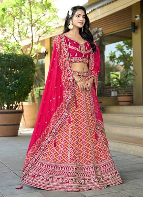 Pink Gota Work & Codding Pure Viscose Silk Lehenga 3