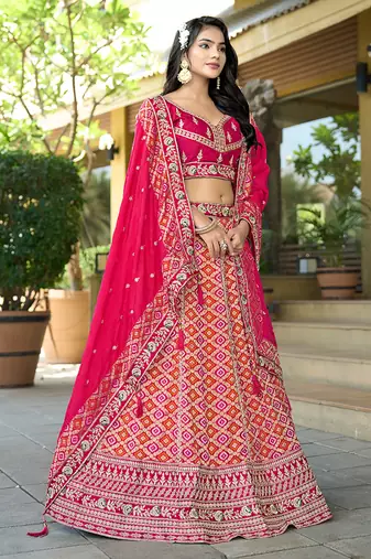 Pink Gota Work & Codding Pure Viscose Silk Lehenga