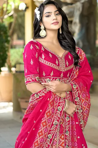 Pink Gota Work & Codding Pure Viscose Silk Lehenga