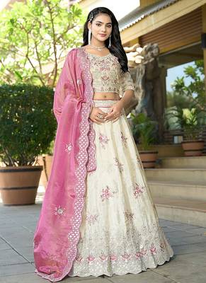 Cream Gota Work & Codding Pure Cosmos Viscose Lehenga 1