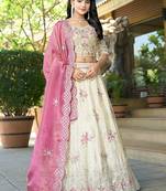 Cream Gota Work & Codding Pure Cosmos Viscose Lehenga