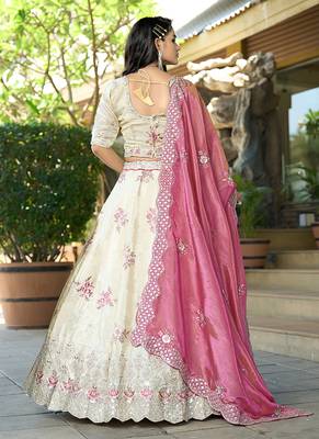 Cream Gota Work & Codding Pure Cosmos Viscose Lehenga 2