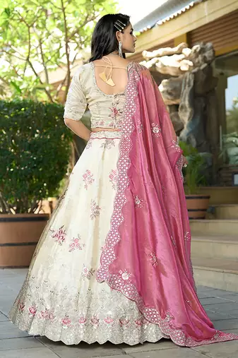 Cream Gota Work & Codding Pure Cosmos Viscose Lehenga
