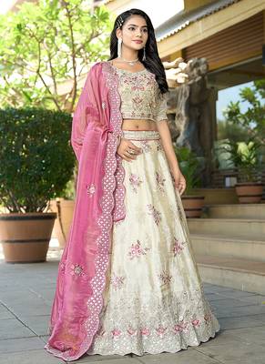 Cream Gota Work & Codding Pure Cosmos Viscose Lehenga 3