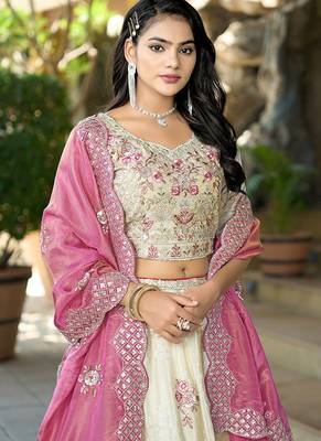 Cream Gota Work & Codding Pure Cosmos Viscose Lehenga 4