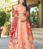 Peach Gota Work & Codding Pure Cosmos Viscose Lehenga
