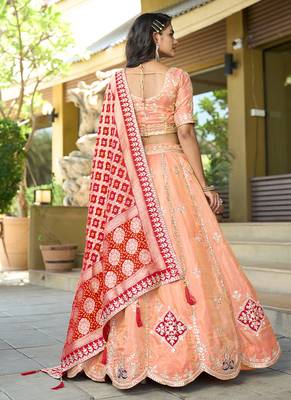 Peach Gota Work & Codding Pure Cosmos Viscose Lehenga 2
