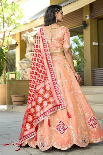 Peach Gota Work & Codding Pure Cosmos Viscose Lehenga