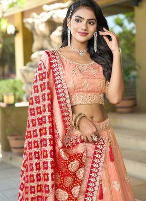 Peach Gota Work & Codding Pure Cosmos Viscose Lehenga 4