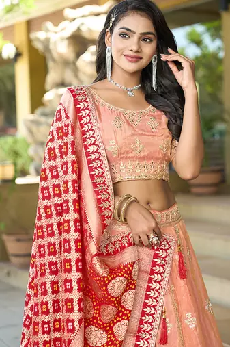 Peach Gota Work & Codding Pure Cosmos Viscose Lehenga