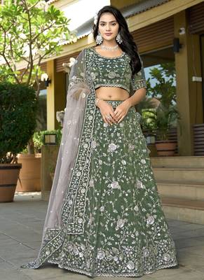 Green Gota Work & Codding Pure Cosmos Tissue Lehenga 1
