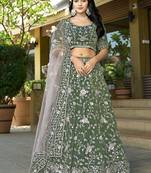 Green Gota Work & Codding Pure Cosmos Tissue Lehenga