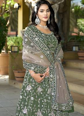 Green Gota Work & Codding Pure Cosmos Tissue Lehenga 4