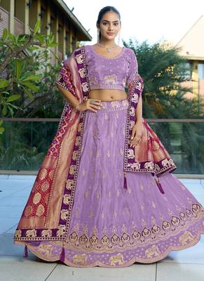 Lavender Gota Work & Codding Pure Cosmos Viscose Lehenga 1