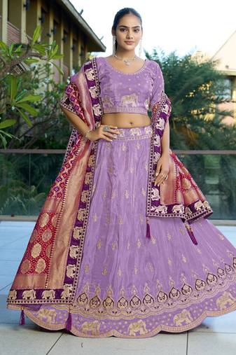 Lavender Gota Work & Codding Pure Cosmos Viscose Lehenga