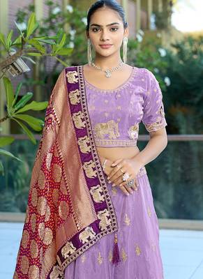 Lavender Gota Work & Codding Pure Cosmos Viscose Lehenga 4