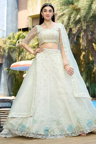 White ZARKAN & Sequence Pure Organza Lehenga