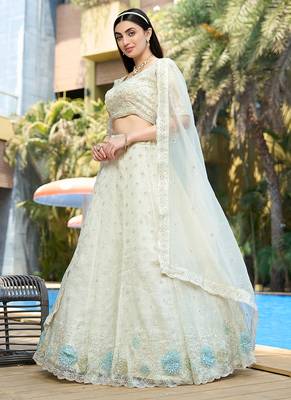 White ZARKAN & Sequence Pure Organza Lehenga 3