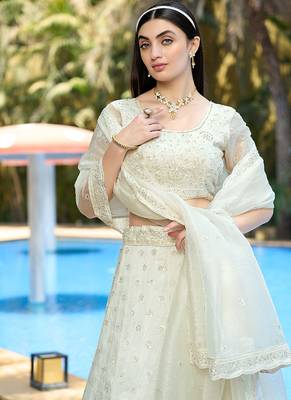 White ZARKAN & Sequence Pure Organza Lehenga 4