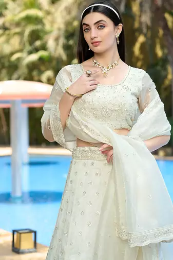 White ZARKAN & Sequence Pure Organza Lehenga