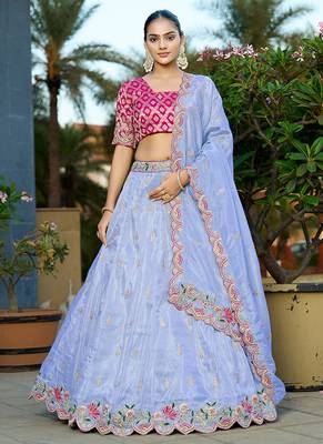 lavender Gota Work & Codding Pure Cosmos Viscose Lehenga 1