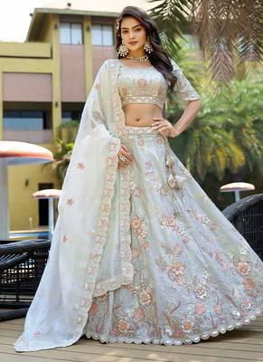 Light Grey ZARKAN & Sequence Pure Fendy silk Lehenga 1