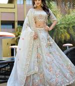 Light Grey ZARKAN & Sequence Pure Fendy silk Lehenga