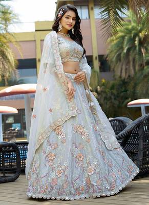 Light Grey ZARKAN & Sequence Pure Fendy silk Lehenga 3