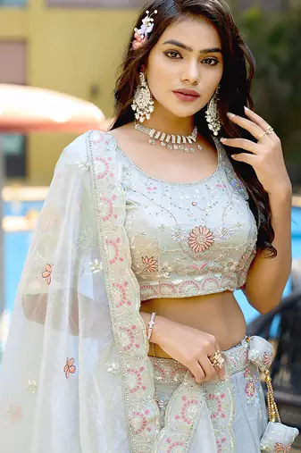 Light Grey ZARKAN & Sequence Pure Fendy silk Lehenga