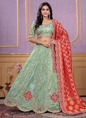 sea-green Gota Work & Codding Pure Cosmos Viscose Lehenga 1