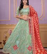 sea-green Gota Work & Codding Pure Cosmos Viscose Lehenga