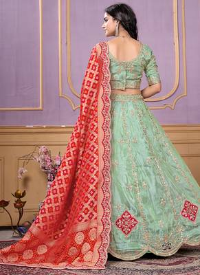 sea-green Gota Work & Codding Pure Cosmos Viscose Lehenga 2