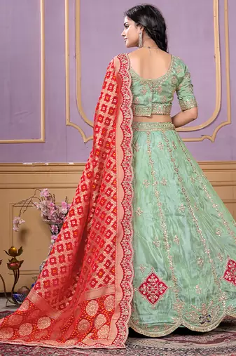 sea-green Gota Work & Codding Pure Cosmos Viscose Lehenga