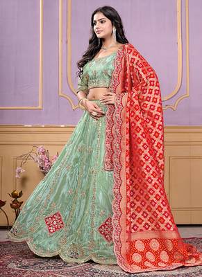 sea-green Gota Work & Codding Pure Cosmos Viscose Lehenga 3