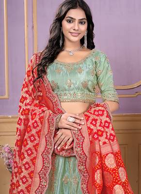 sea-green Gota Work & Codding Pure Cosmos Viscose Lehenga 4