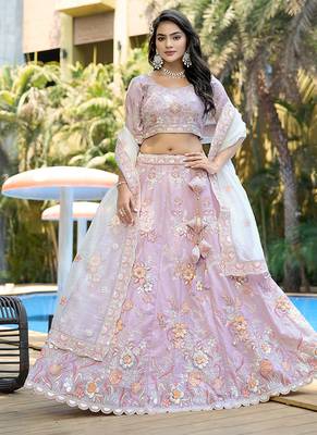 Purple ZARKAN & Sequence Pure Fendy silk Lehenga 1