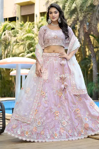 Purple ZARKAN & Sequence Pure Fendy silk Lehenga