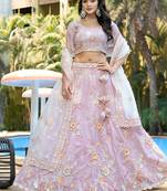 Purple ZARKAN & Sequence Pure Fendy silk Lehenga