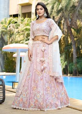 Purple ZARKAN & Sequence Pure Fendy silk Lehenga 3