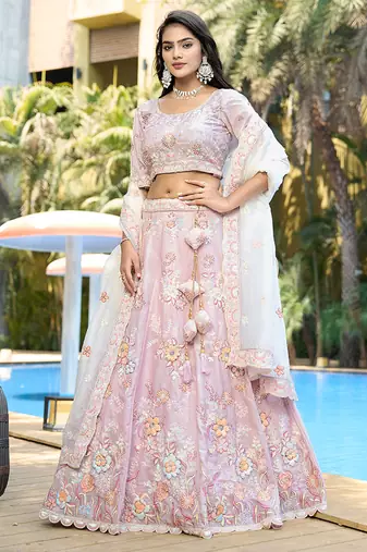 Purple ZARKAN & Sequence Pure Fendy silk Lehenga