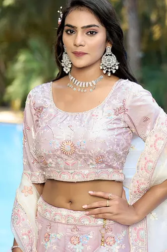 Purple ZARKAN & Sequence Pure Fendy silk Lehenga