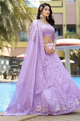 Lavender ZARKAN & Sequence Pure Organza Lehenga