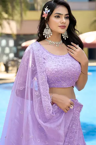 Lavender ZARKAN & Sequence Pure Organza Lehenga