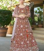 Brown ZARKAN & Sequence Pure Cosmos Tissue Lehenga
