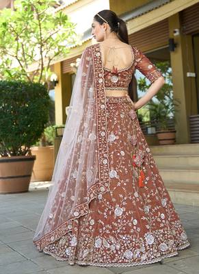 Brown ZARKAN & Sequence Pure Cosmos Tissue Lehenga 2