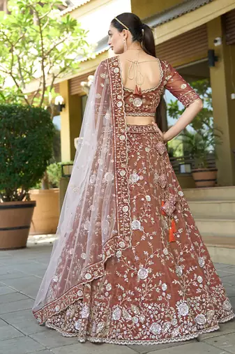 Brown ZARKAN & Sequence Pure Cosmos Tissue Lehenga