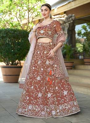 Brown ZARKAN & Sequence Pure Cosmos Tissue Lehenga 3