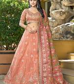 Orange Gota Work Position Print Pure Cosmos Viscose Lehenga