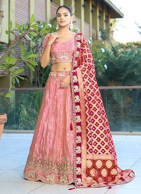 Pink Gota Work & Codding Pure Cosmos Viscose Lehenga 1