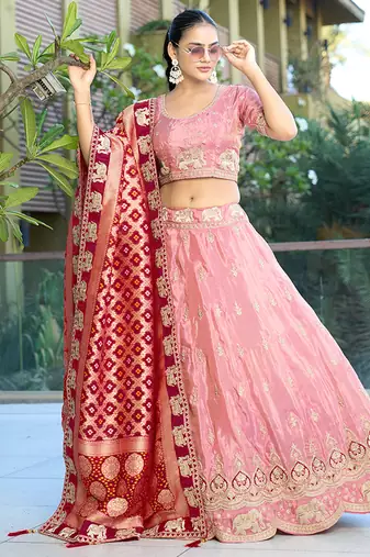 Pink Gota Work & Codding Pure Cosmos Viscose Lehenga
